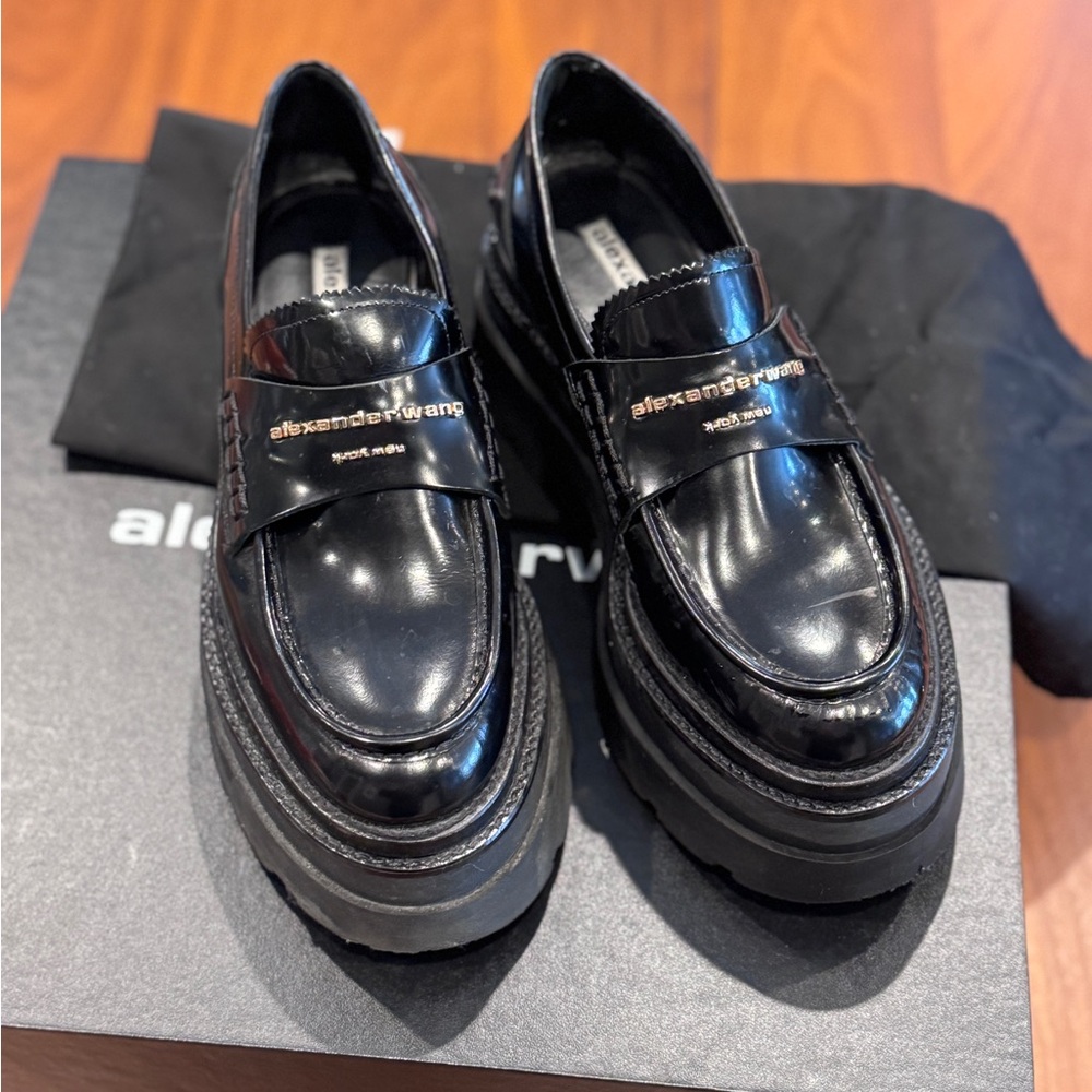 Alexander Wang Carter Platform Loafers, 37, Blk Patent